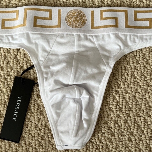 Versace Greca Border Medusa Greek Key Logo White Thong Underwear w/ Tags+Box - Picture 7 of 14